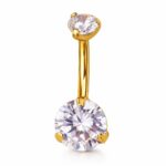 Prong Set Double CZ Gem Navel Curves - Image 2