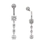 Titanium 2 CZ Vertical Drop Prong Set CZ Dangle Belly Button Ring