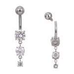 Titanium 2 CZ Vertical Drop Prong Set CZ Dangle Belly Button Ring - Image 2