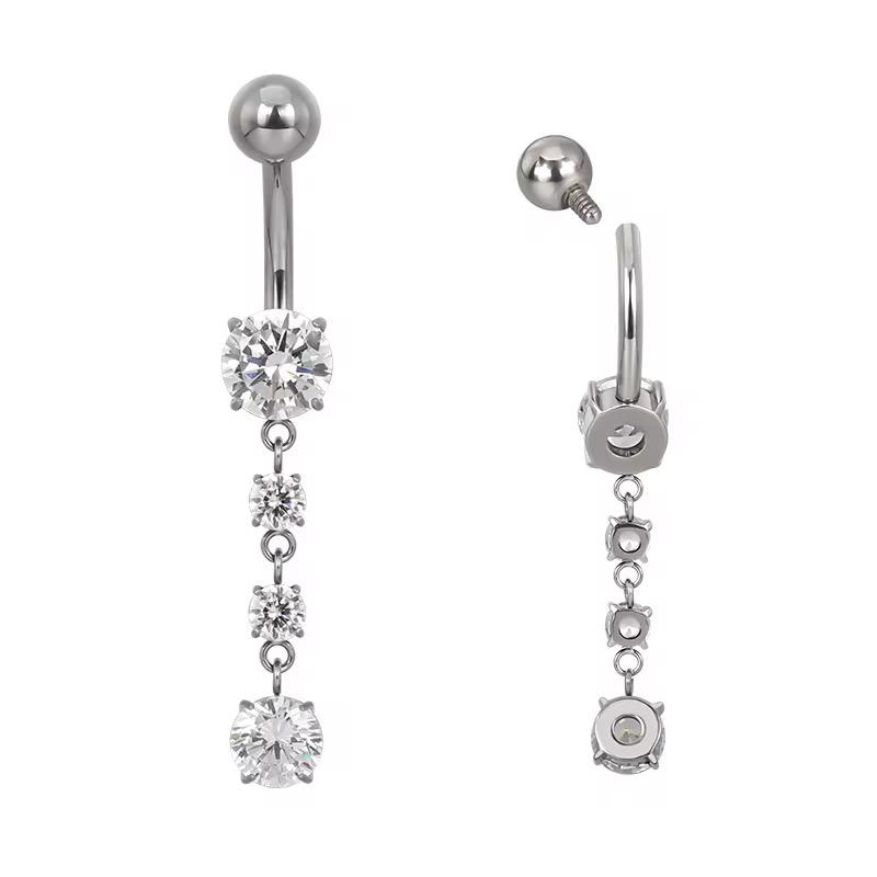 Titanium 2 CZ Vertical Drop Prong Set CZ Dangle Belly Button Ring Titanium 2 CZ Vertical Drop Prong Set CZ Dangle Belly Button Ring - Image 1