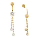 Titanium CZ With 2 Chain Dangle Belly Button Ring - Image 2