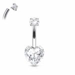 Titanium Prong Set Heart Zircon Belly Button Ring
