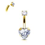Titanium Prong Set Heart Zircon Belly Button Ring - Image 2