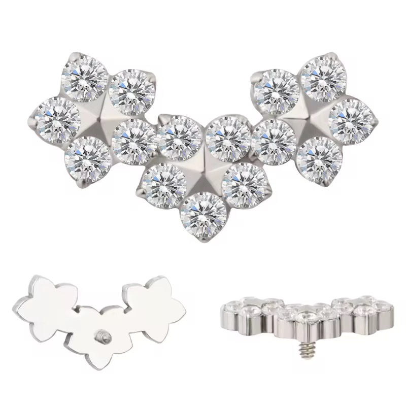 Titanium 3 CZ Flowers Internally Threaded Top Titanium 3 CZ Flowers Internally Threaded Top - Image 1