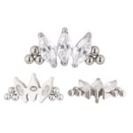 Titanium 3 Prong Set Marquise CZ With Tri-bead Cluster Internally Threaded Top