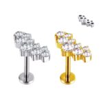 ASTM F136 Titanium 9 CZ Blaze Set Curve Top Internally Threaded Labret - Image 2