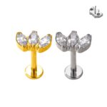 ASTM F136 Titanium 3 Marquise CZ Set Curve Top Internally Threaded Labret - Image 2