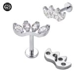 ASTM F136 Titanium 4 Marquise CZ Set Curve Top Internally Threaded Labret