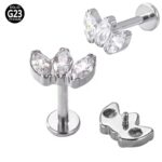 ASTM F136 Titanium 3 Marquise CZ Set Curve Top Internally Threaded Labret