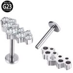 ASTM F136 Titanium 9 CZ Blaze Set Curve Top Internally Threaded Labret