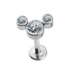 Internally Threaded Bezel Set 3-CZ Stone Cluster Top Labret - Image 2