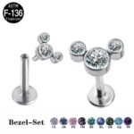 Internally Threaded Bezel Set 3-CZ Stone Cluster Top Labret