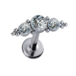 Internally Threaded 2 Tri- bead Cluster With 3-CZ Stone - Image 2