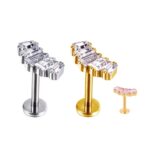 ASTM F136 Titanium 4 Oblong CZ Blaze Set Curve Top Internally Threaded Labret - Image 2