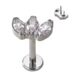 ASTM F136 Titanium 3 Marquise CZ Set Curve Top Internally Threaded Labret - Image 4