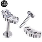 ASTM F136 Titanium 4 Oblong CZ Blaze Set Curve Top Internally Threaded Labret
