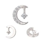 Titanium CNC Set Moon With CZ Center Internally Threaded Top