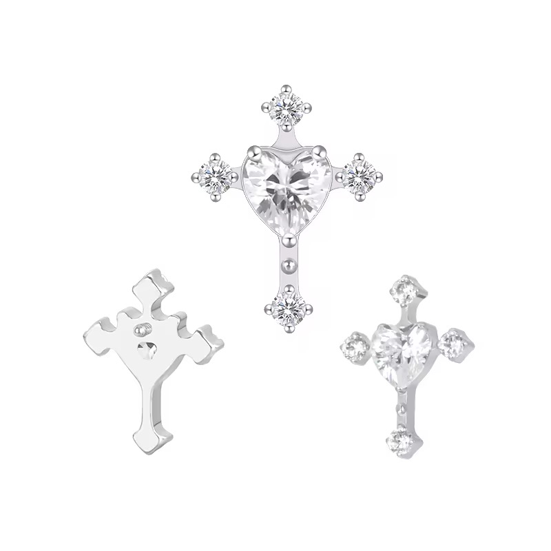 image00151 Titanium Cross With Heart CZ Center Internally Threaded Top - Image 1