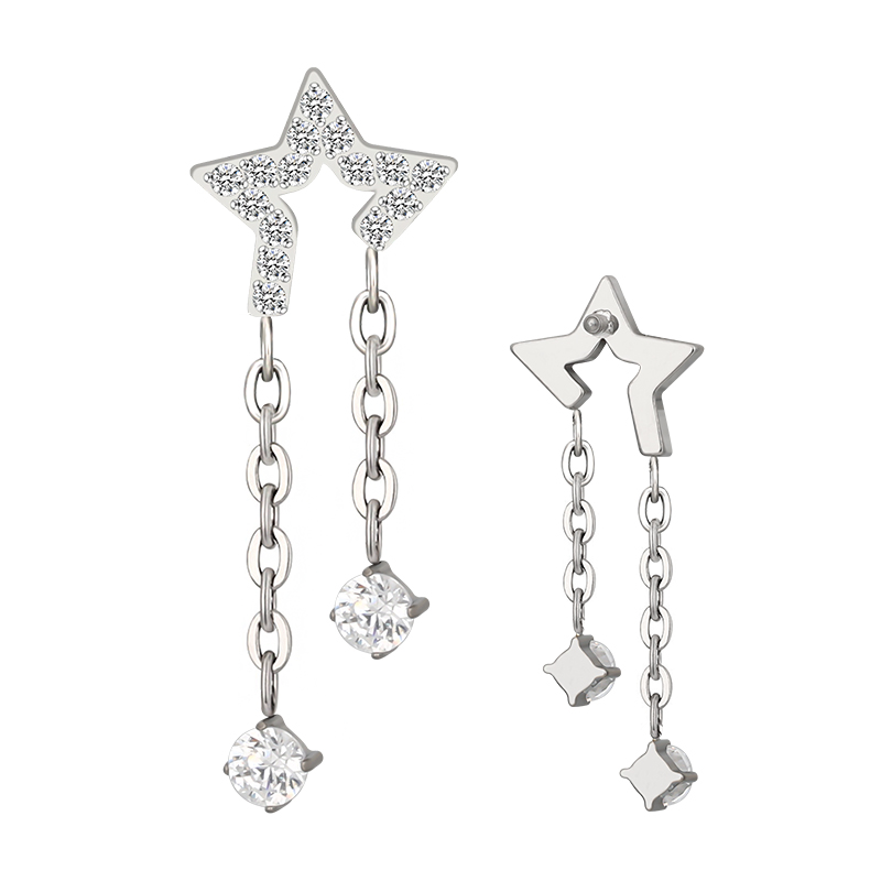 image00185 Titanium CZ Paved Star with 2 CZ Dangle Internally Threaded Top - Image 1